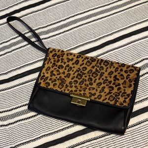 Fossil Leather and Calfskin Leopard Print and Black Clutch